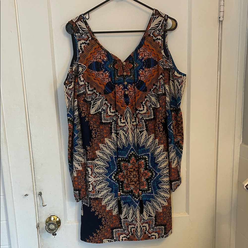Pink Owl Vibrant Blue and Orange Patterned Dress